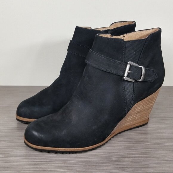 Caslon Addison Stacked Heel Wedge Bootie, Black Leather, Womens Size 11 & 12 - Picture 3 of 11